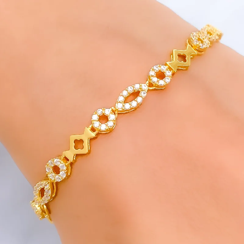 Ladies designer bracelets-Decorative Chic 22k Gold CZ Bracelet