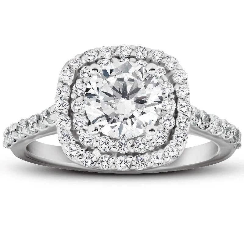 Ladies halo diamond engagement rings-2 1/4 Ct Diamond Cushion Halo Engagement Ring 14k White Gold