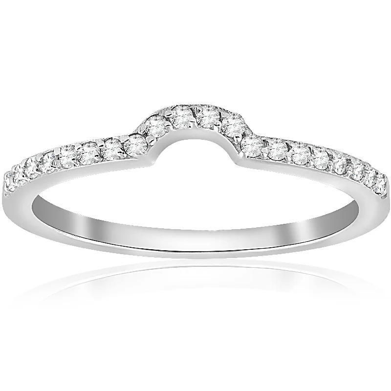 Ladies classic round engagement rings-1/6cttw Diamond Curved Wedding Ring Guard Engagement Enhancer Band 14k Gold