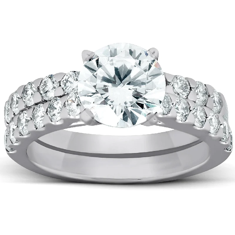 Ladies engagement rings with vintage designs-3 1/4 Ct Diamond & Moissanite Engagement Ring 14k White Gold