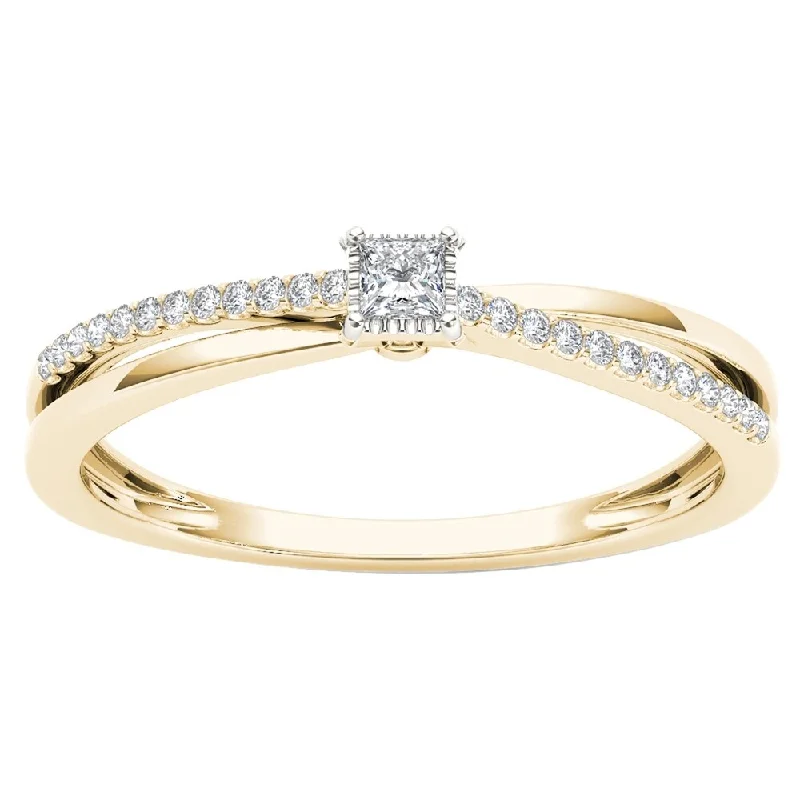 Ladies round brilliant cut engagement rings-De Couer 10k Yellow Gold 1/8ct TDW Diamond Split-Shank Engagement Ring