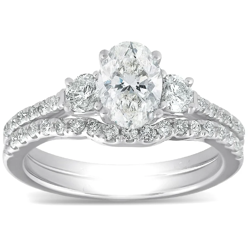 Ladies bold engagement rings-1 1/2 Ct Oval Shape Diamond Engagement Ring Wedding Set 14k White Gold