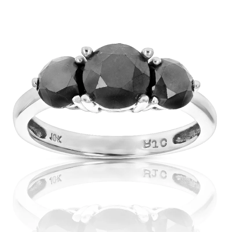 Ladies engagement rings with colored stones-3 cttw 3 Stone Black Diamond Engagement Ring 10K White Gold 3 Prong