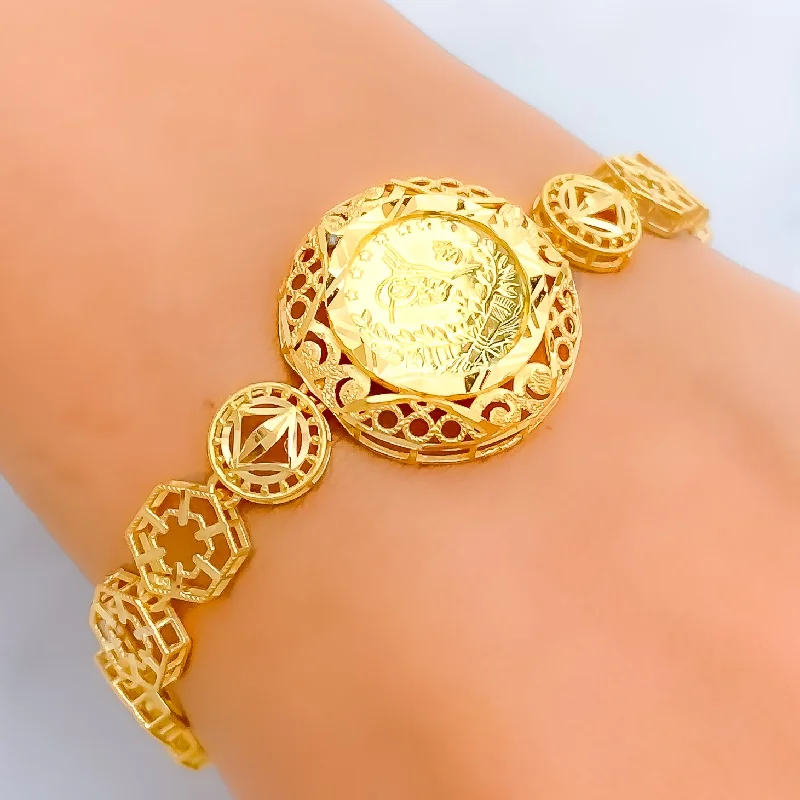 Ladies adjustable gold bracelets-Embellished Floral Vine 21k Gold Bracelet