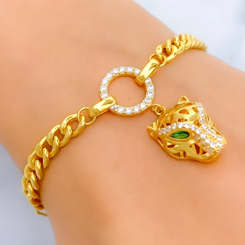 Ladies custom-made bracelets-Vibrant Adorned 21k Gold CZ Bracelet