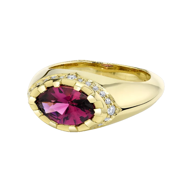 Ladies adjustable rings-Purple Garnet with Diamond Pave