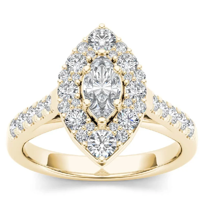 Ladies rose gold solitaire engagement rings-De Couer 14K Yellow Gold 1 1/2ct TDW Marquise Shape Diamond Halo Engagement Ring