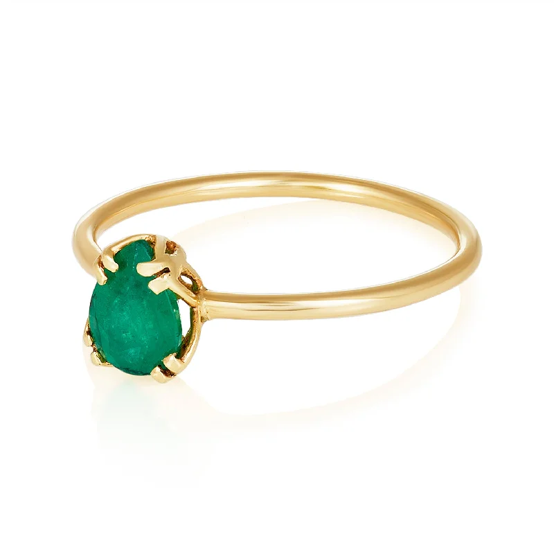 Ladies wide band rings-Raindrop Emerald Gold Ring