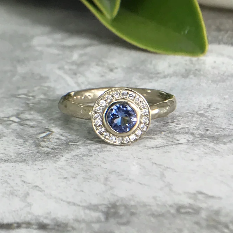 Ladies vintage gold rings-Tanzanite Halo Ring