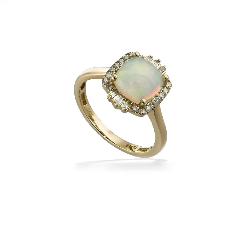 Ladies halo rings-Opal Cushion Halo Ring