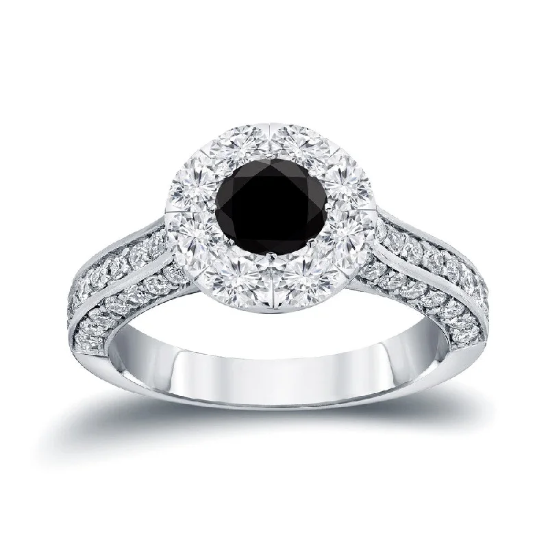 Ladies cushion cut halo engagement rings-Auriya 14k Gold 1 3/4ctw Halo Black Diamond Engagement Ring (H-I, I1-I2)