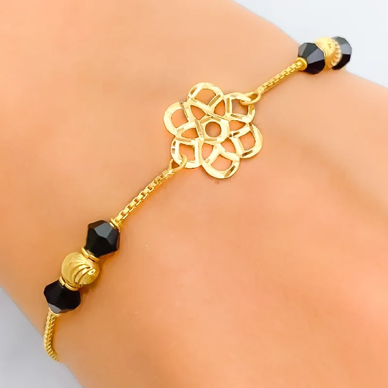 Ladies handmade bracelets-Ethereal Bespoke 22k Gold Black Bead Bracelet