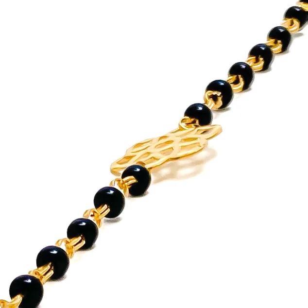 Ladies unique bracelets-Dainty Elevated 22k Gold Black Bead Baby Bracelet