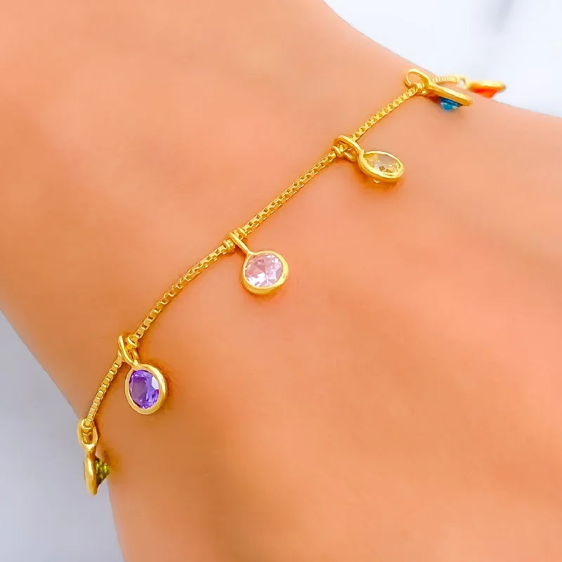 Ladies birthstone bracelets-Dangling Dotted 22k Gold CZ Bracelet