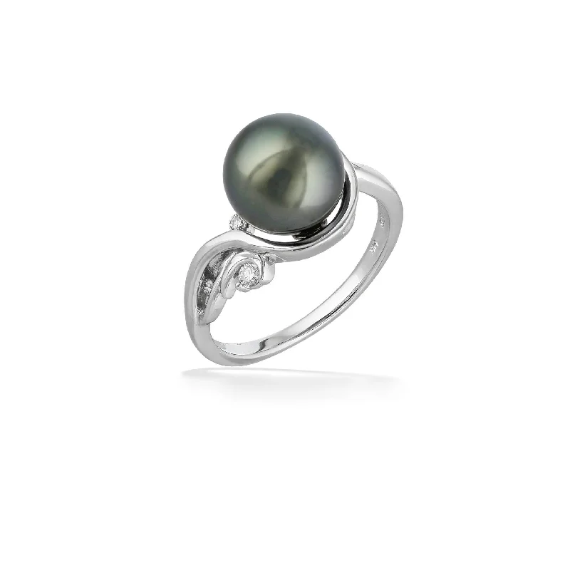 Ladies emerald-cut rings-Tahitian Pearl Waterfall Ring