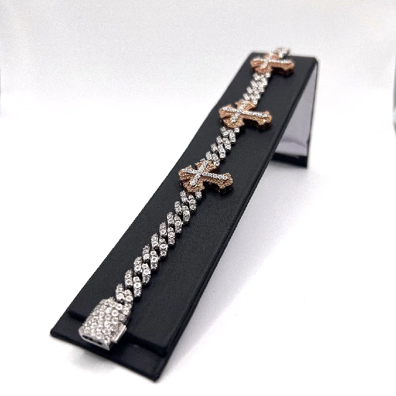 Ladies geometric bracelets-Diamond Cuban Cross Bracelet