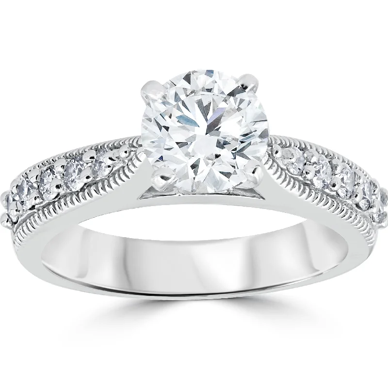 Ladies affordable diamond engagement rings-1 7/8ct Diamond Engagement Ring Round Vintage Enhanced 14k White Gold