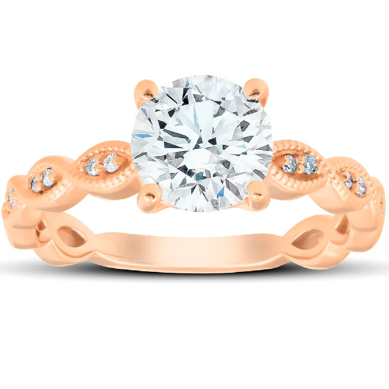 Ladies square halo engagement rings-2 1/10Ct Diamond & Moissanite Vintage Engagement Ring 14k Rose Gold