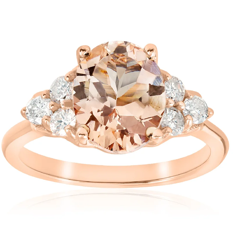 Ladies moissanite engagement rings-2 1/3 cttw Oval Morganite & Diamond Engagement Ring 14k Rose Gold