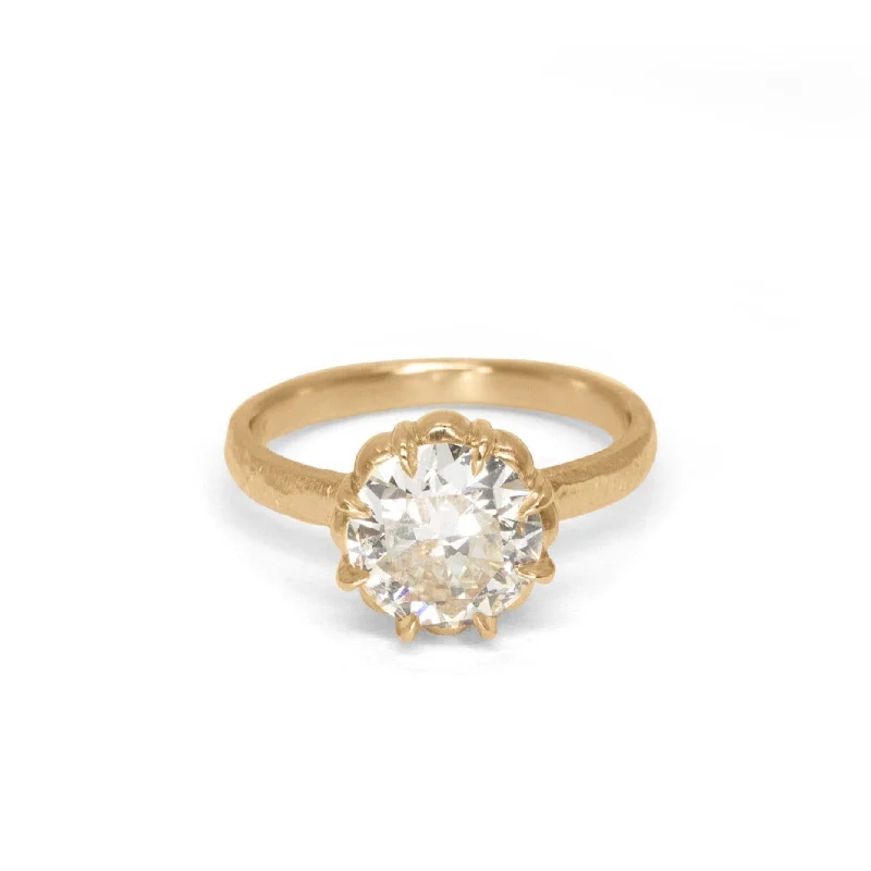 Ladies engagement rings with side stones-18K Bergen Engagement Ring with 1.94ct Old European Diamond