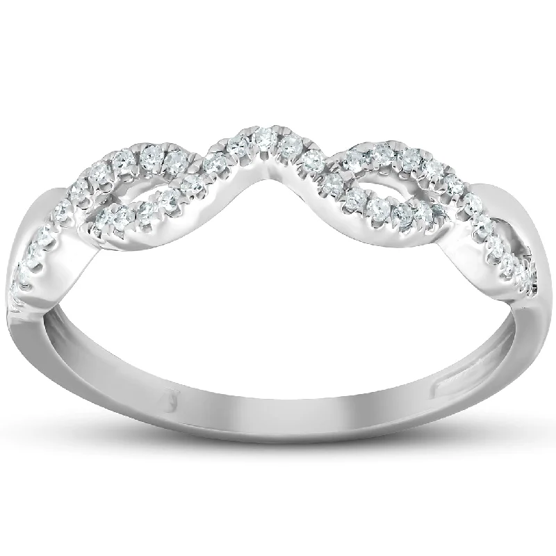 Ladies engagement rings with pearls-Countour Infinity Diamond Guard Engagement Wedding Ring Enhancer 10k White Gold