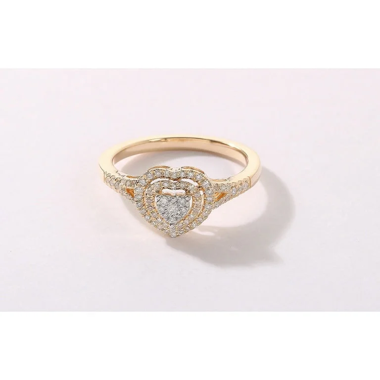 Ladies rose gold engagement rings with diamonds-De Couer 1/4ct TDW Diamond Cluster Heart Shape Engagement Ring in 10k Yellow Gold