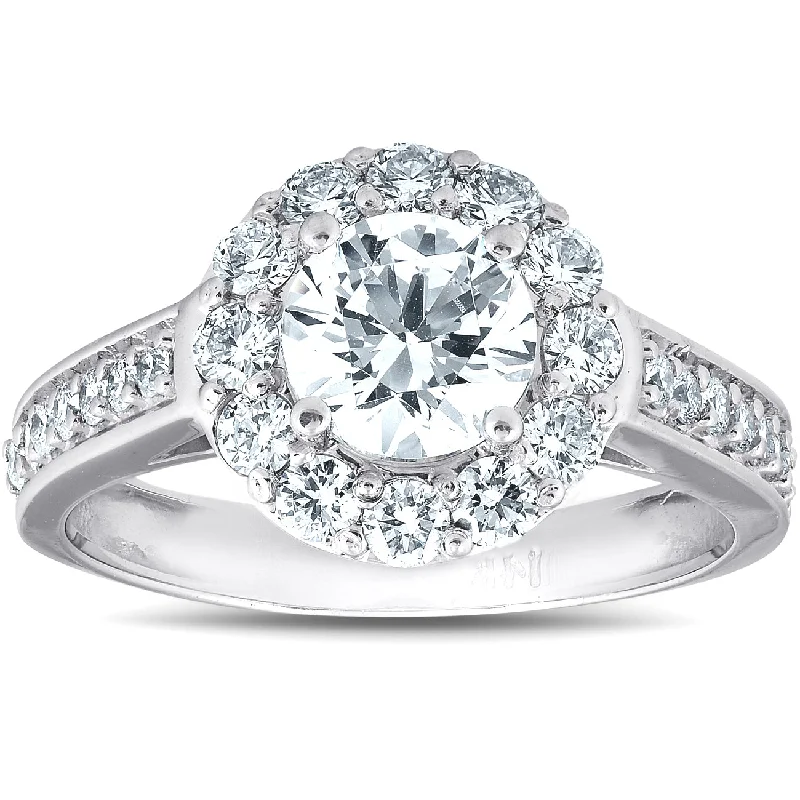 Ladies vintage-inspired engagement rings-2 Ct Diamond & Moissanite Halo Engagement Ring 14k White Gold