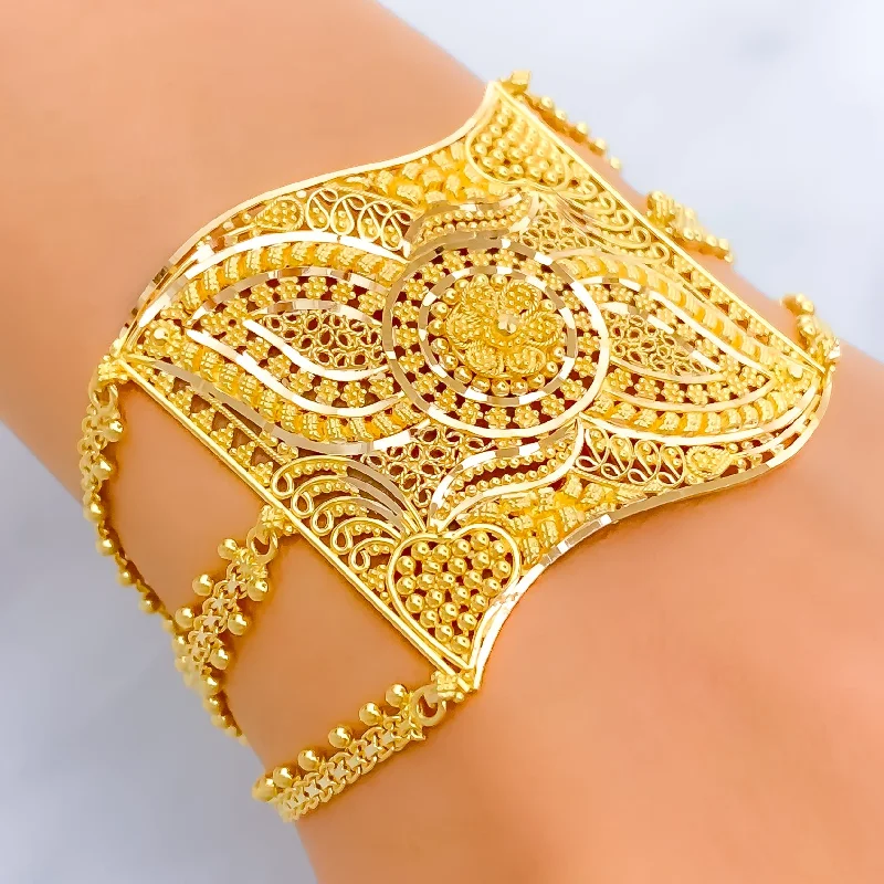 Ladies personalized charm bangles-Artistic Grandiose 22k Gold Statement Bracelet