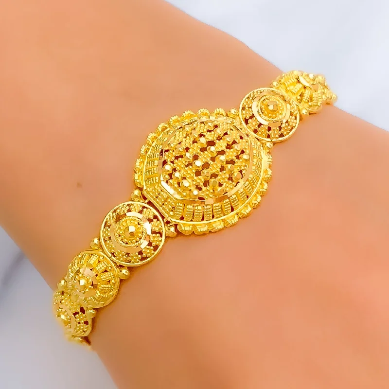 Ladies diamond tennis bracelets-Blooming Etched 22k Gold Bracelet