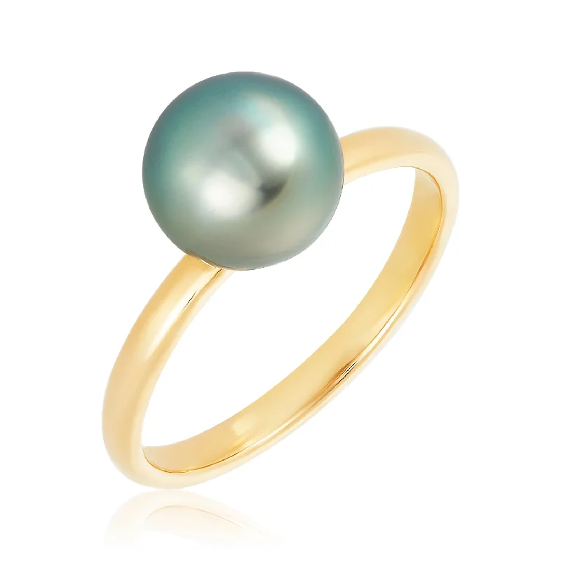 Ladies minimalist rings-Tahitian Pearl 18k Gold Ring