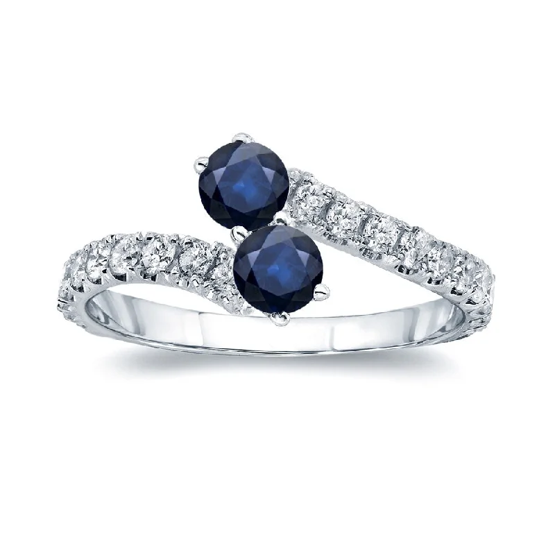 Ladies engagement rings with diamonds and sapphires-Auriya 1/4ct Blue Sapphire and 1/4ct TDW 2-stone Diamond Engagement Ring 14k Gold