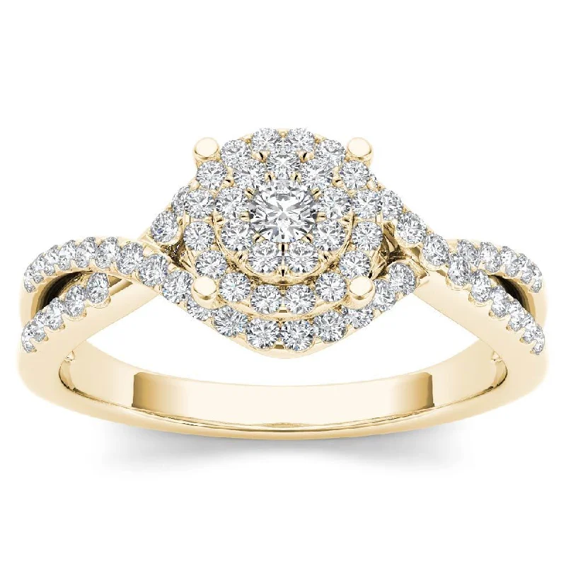 Ladies custom engagement rings-De Couer IGI Certified 10k Yellow Gold 1/2ct TDW Diamond Double Halo Engagement Ring