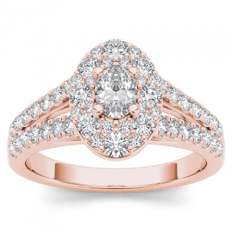 Ladies unique engagement rings-De Couer 14k Rose Gold 1 1/4ct TDW Oval Shape Diamond Halo Engagement Ring - Pink