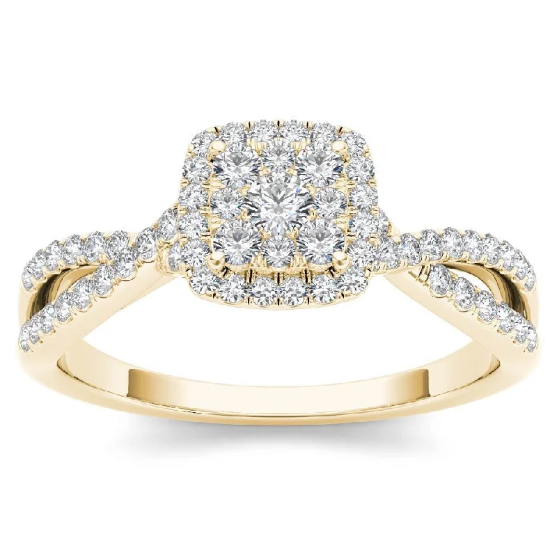 Ladies engagement rings with pearls-De Couer 10k Yellow Gold 1/2ct TDW Diamond Halo Engagement Ring