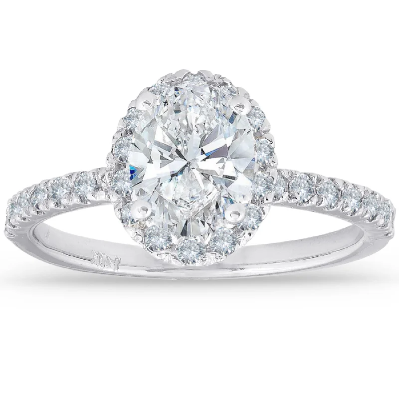 Ladies white gold engagement rings-1 1/3 Ct TDW Oval Halo Diamond Engagement Ring 14k White Gold