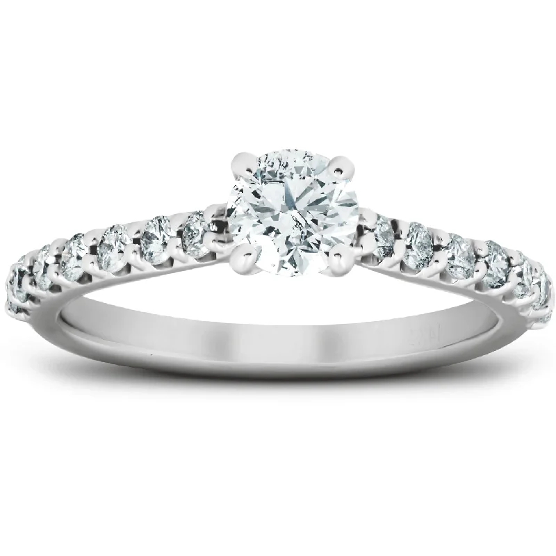 Ladies affordable platinum engagement rings-1 Ct TDW Round Lab Created Diamond Classic Engagement Ring 14k White Gold