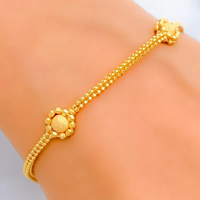 Ladies custom-made bracelets-Dressy Flower 22K Gold Bracelet