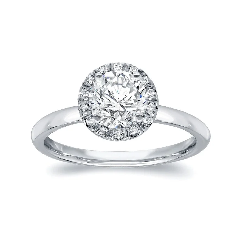 Ladies custom engagement rings-Auriya 1ct TDW Round Diamond Halo Engagement Ring 14k White Gold