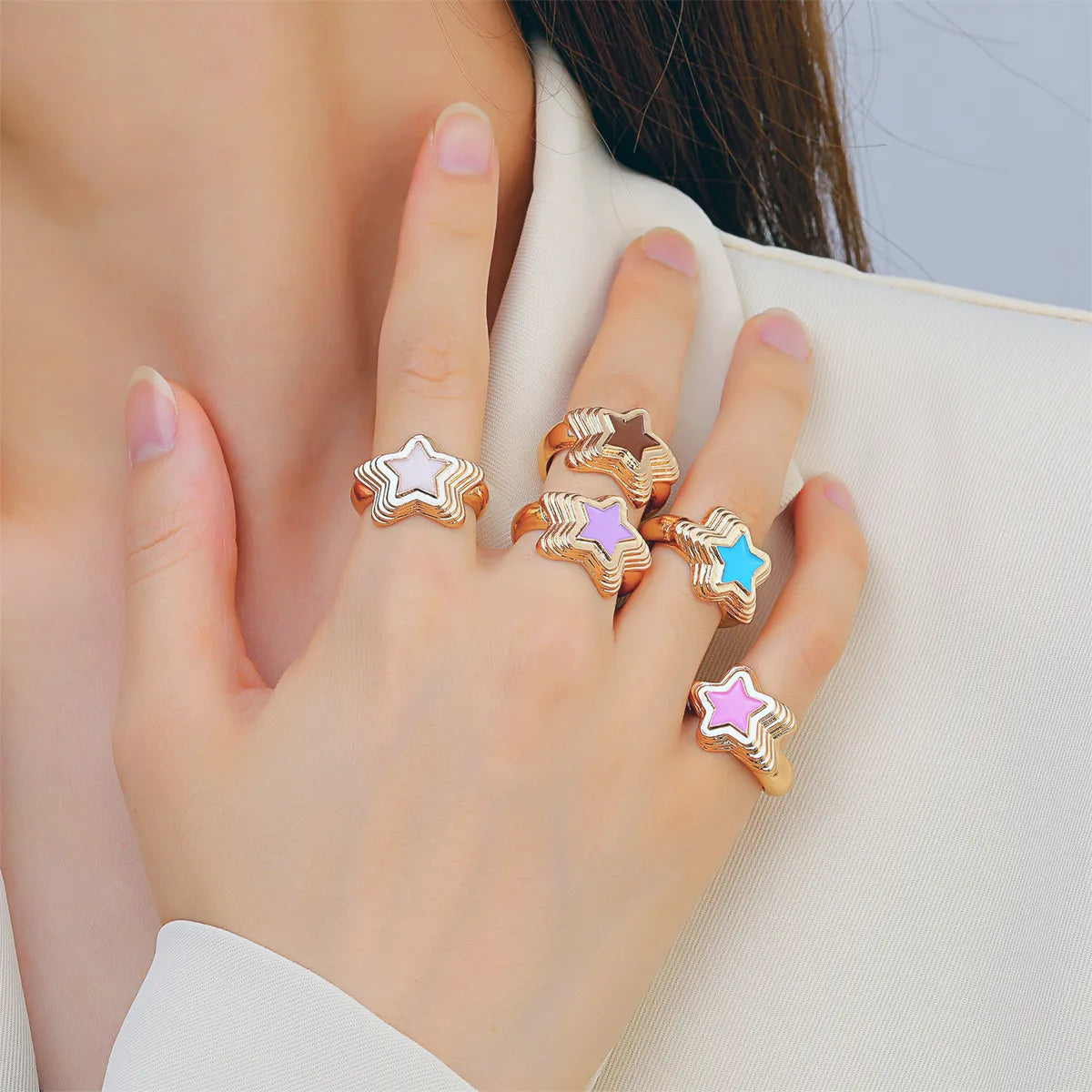 Ladies modern rings-Retro Triangle Star Heart Shape Alloy Enamel Inlay Rhinestones Women'S Rings 1 Piece