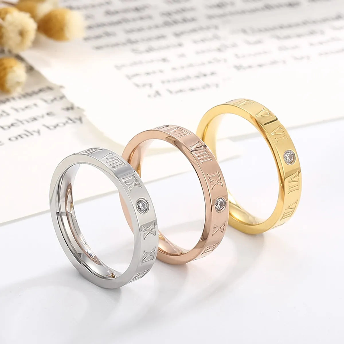 Ladies three-stone rings-Simple Style Letter Stainless Steel Polishing Zircon Rings 1 Piece