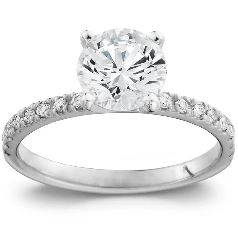 Ladies affordable engagement rings-2 Ct Diamond Engagement Ring Single Row Band 14k White Gold