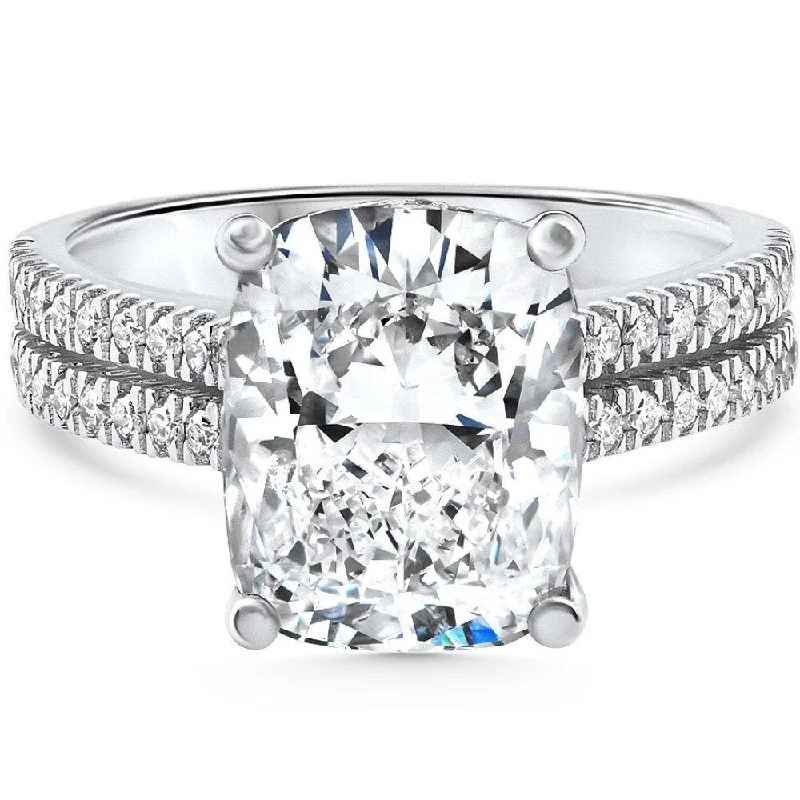 Ladies engagement rings with a floral design-Certified 5.84Ct Cushion Cut Diamond Engagement White Gold Lab Grown