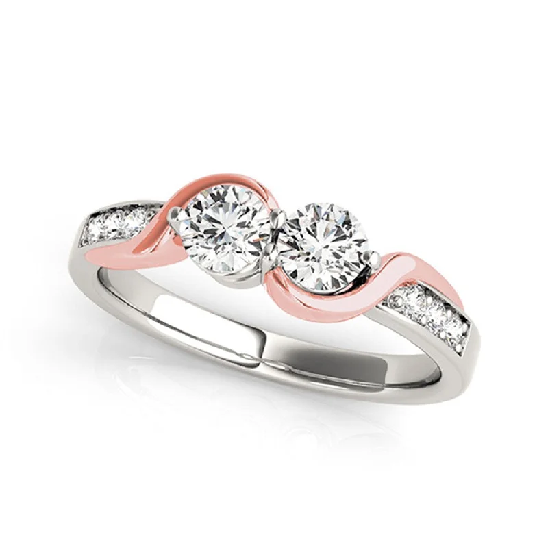 Ladies modern engagement rings-Auriya 1/3ct TDW Round Two Stone Diamond Engagement Ring 14k Two-Tone Rose and White Gold