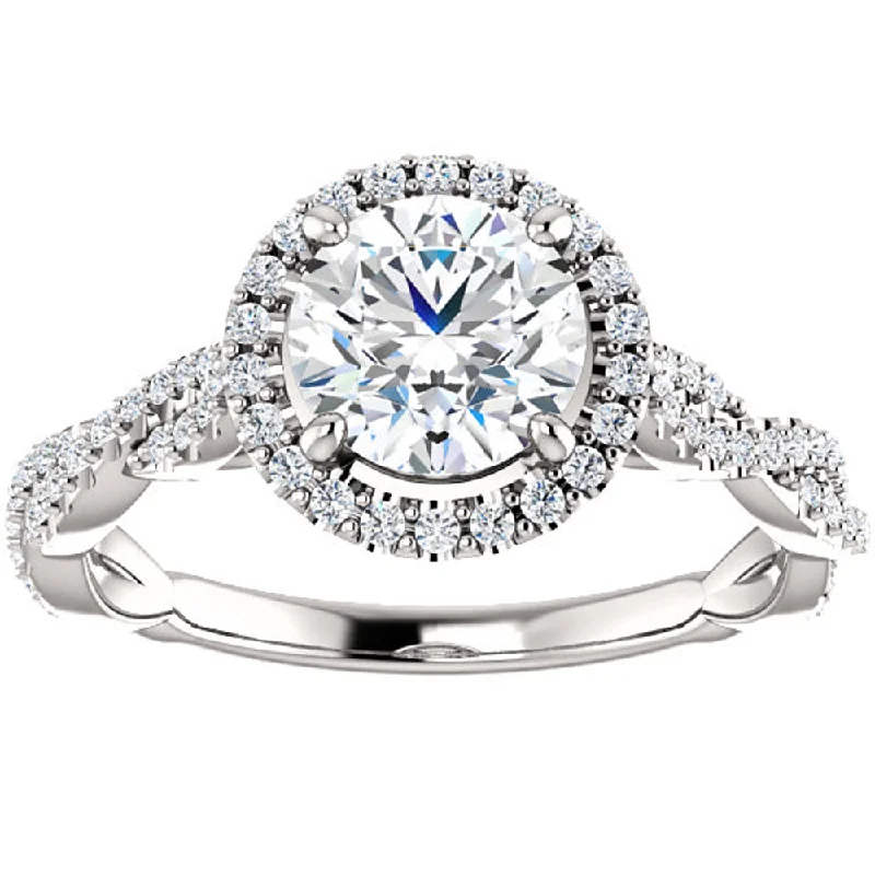 Ladies vintage-inspired engagement rings-1 1/3ct Diamond Halo Interwoven Engagement Ring 14k White Gold