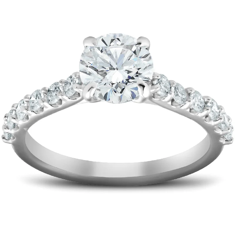 Ladies engagement rings for large hands-2 Ct Single Row Round Diamond Engagement Ring 14k White Gold