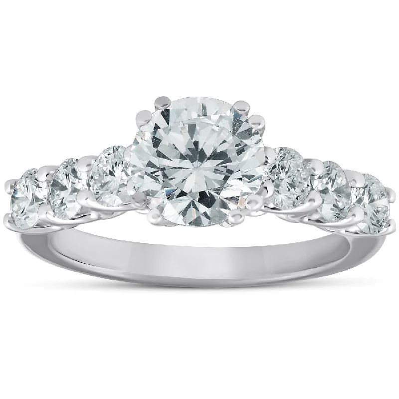 Ladies engagement rings with side diamonds-2 Ct Round Diamond Engagement Ring 14k White Gold