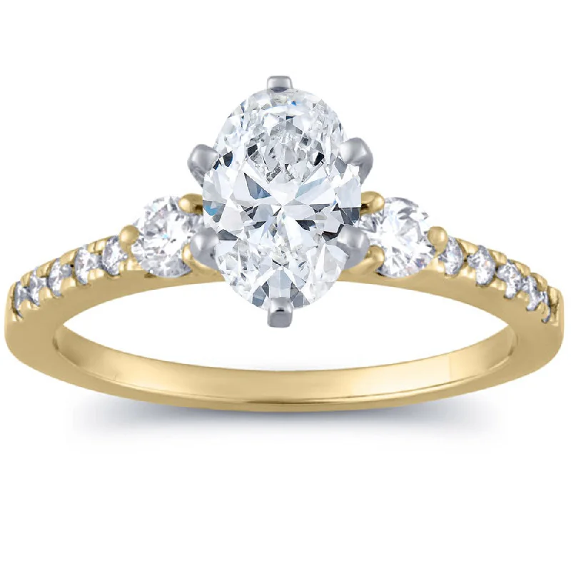 Ladies classic round engagement rings-1 1/2 Ct Oval Diamond Engagement Ring 14k Yellow Gold