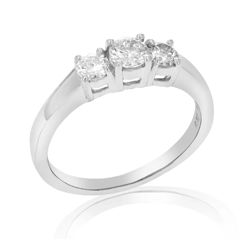 Ladies engagement rings with a floral design-1 cttw 3 Stone Diamond Engagement Ring 14K White Gold Round Bridal Wedding