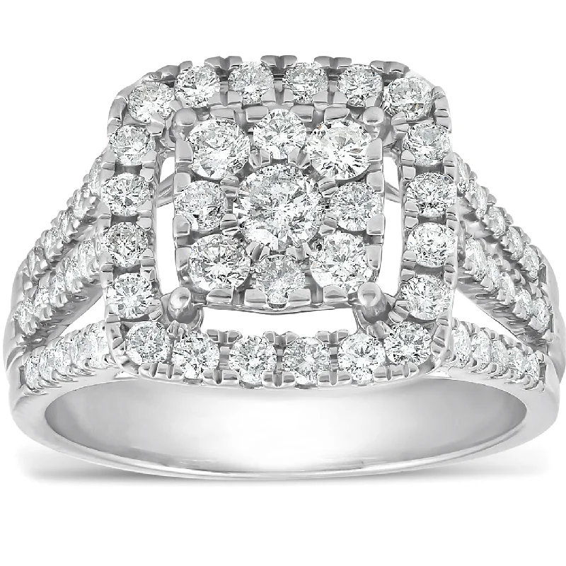 Ladies engagement rings with a floral design-1 3/8ct Square Framed Diamond Halo Engagement Ring 10k White Gold