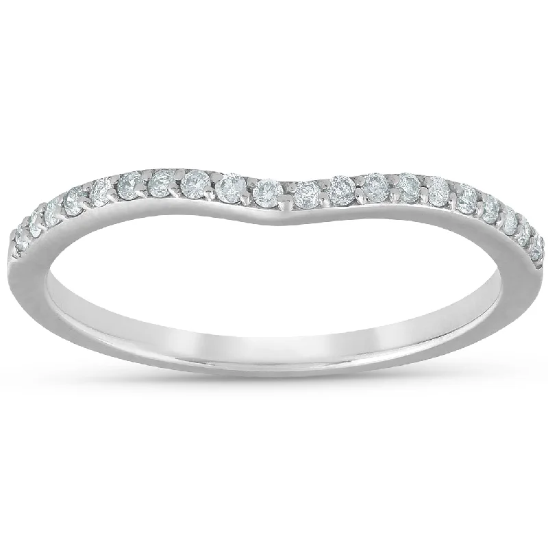 Ladies engagement rings with diamond bands-1/8cttw Diamond Curved Wedding Engagement Guard Enhancer Band 14k White Gold